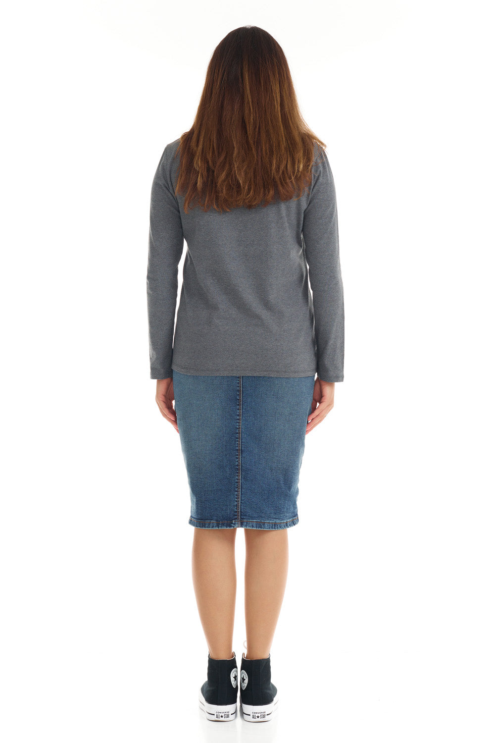 Womens Long Sleeve Cotton Top - CHARCOAL