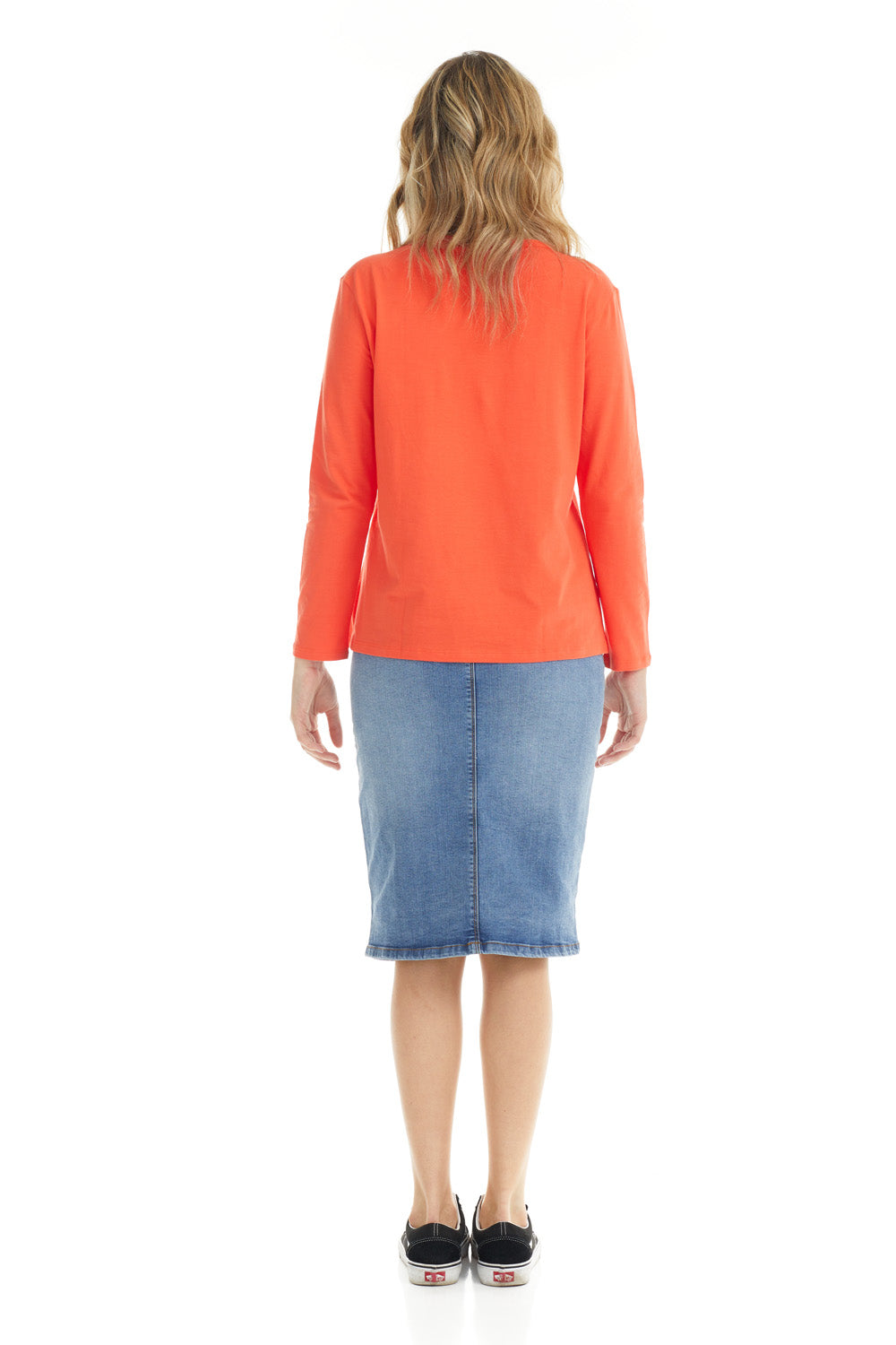 Womens Long Sleeve Cotton Top - ORANGE