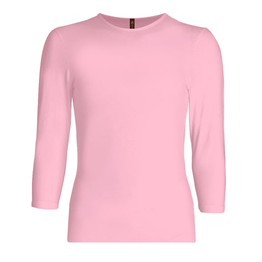 pink 3/4 sleeve crew neck cotton layering shirt for girls