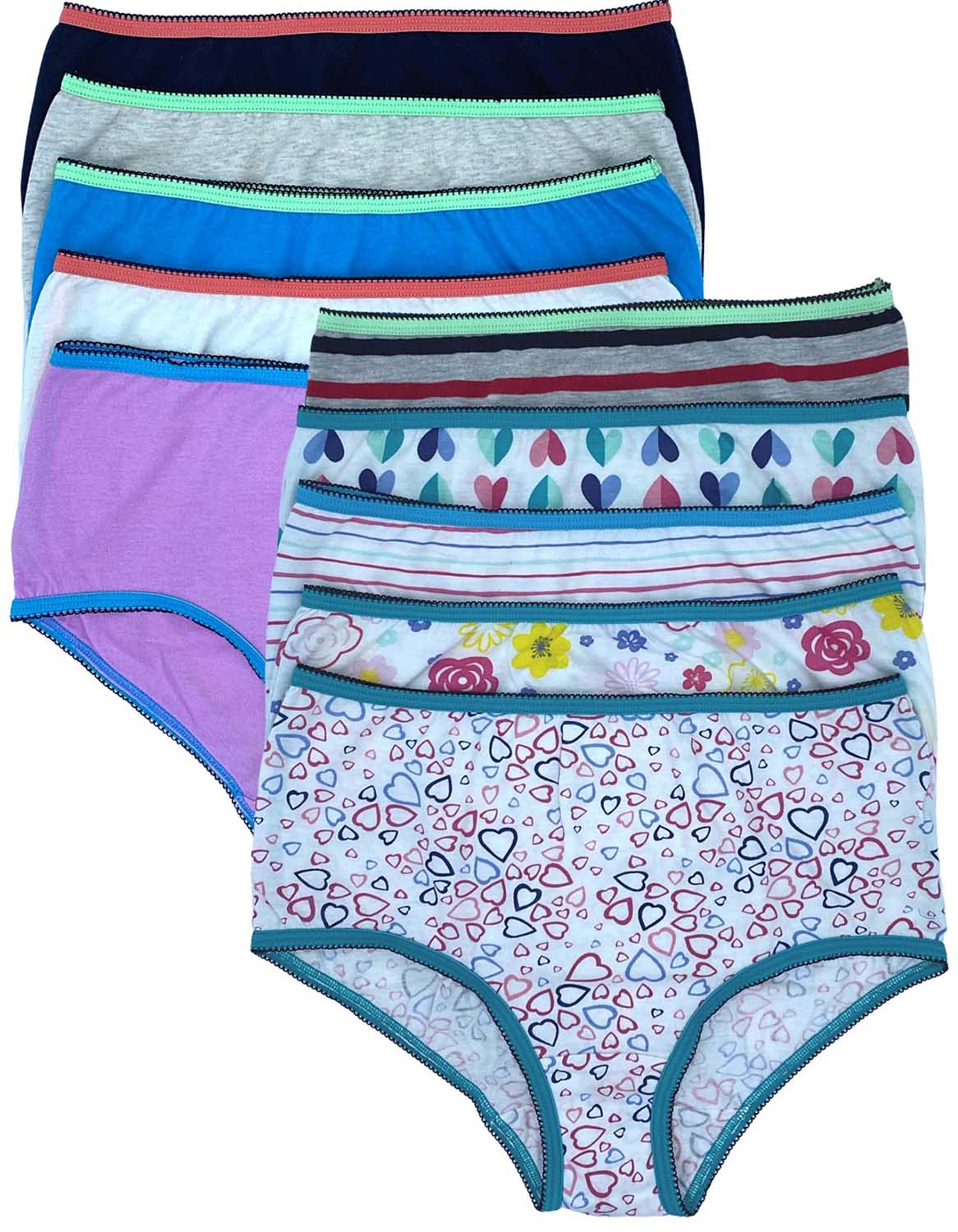 Girls Cotton Blend Assorted Printed Underwear Size 10 - at