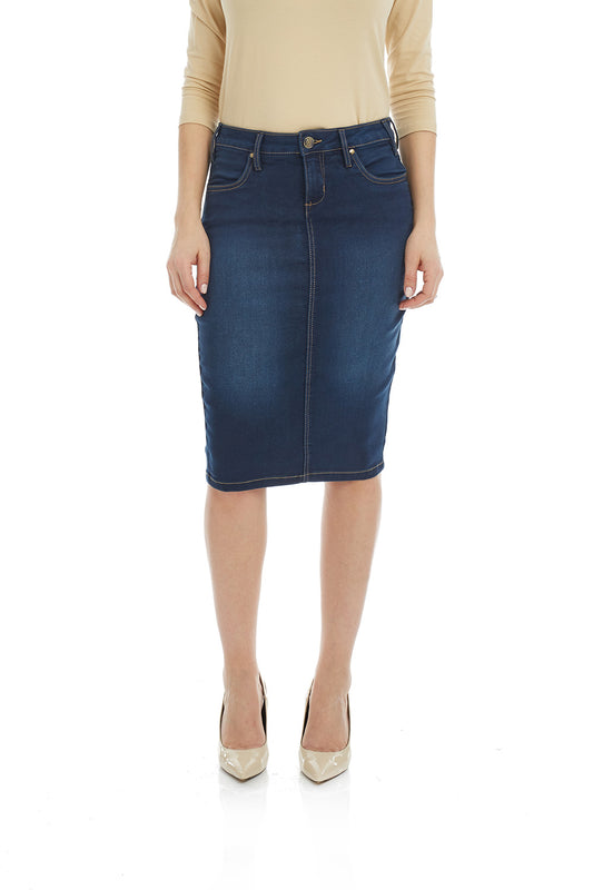 Esteez MIAMI Denim Skirt - Power stretch Jean Skirt with Tummy Control for WOMEN