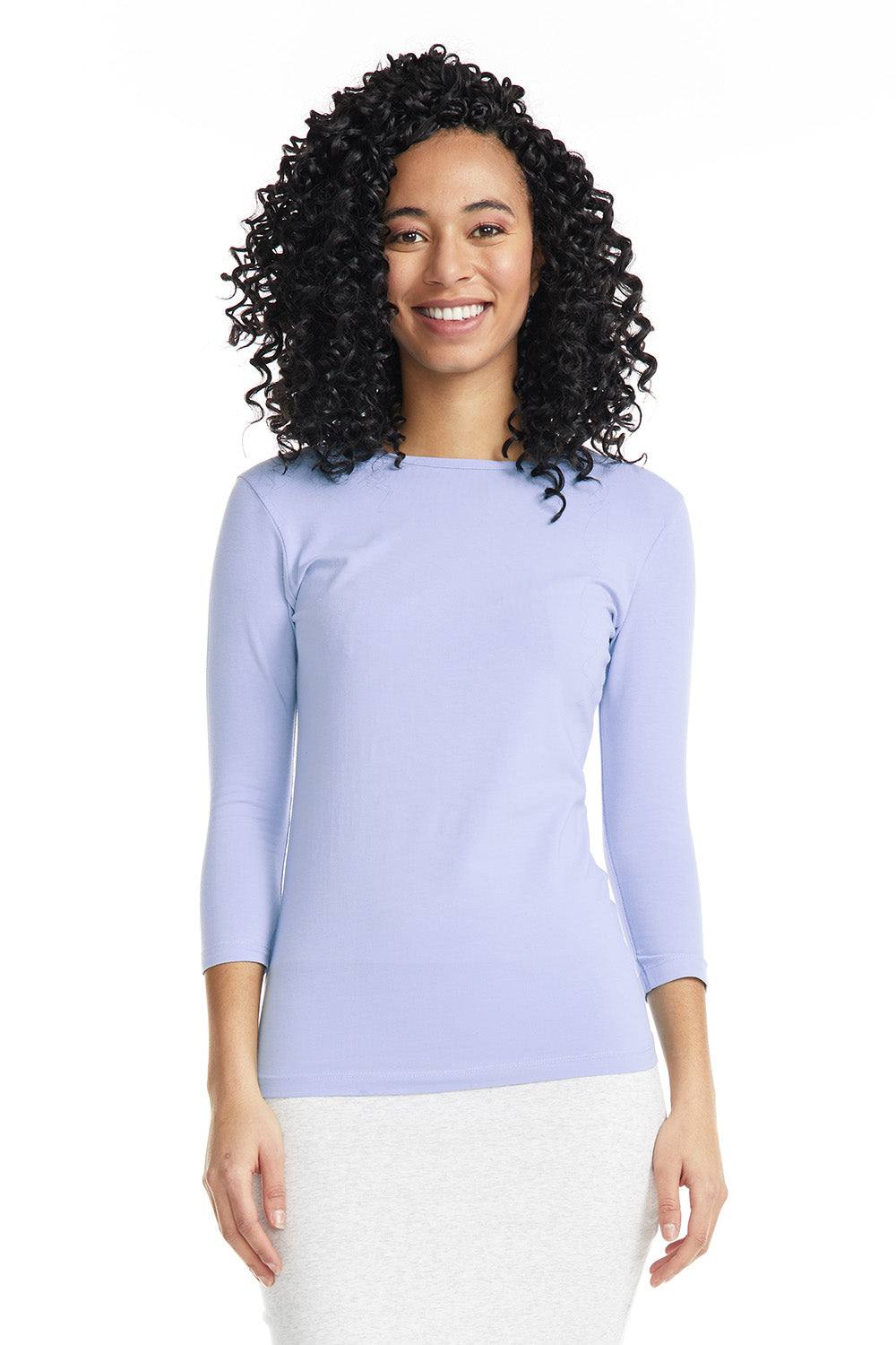 3/4 Sleeve Cotton Crewneck Snug Fit Layering Shirt