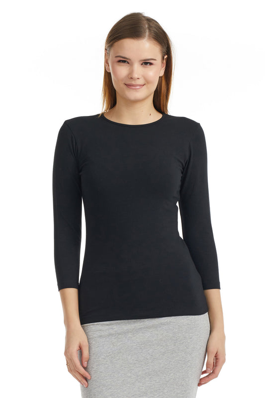 3/4 Sleeve Cotton Crewneck Snug Fit Layering Shirt - CLEARANCE