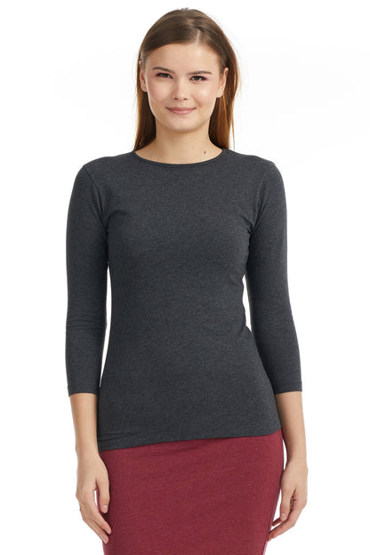 3/4 Sleeve Cotton Crewneck Snug Fit Layering Shirt