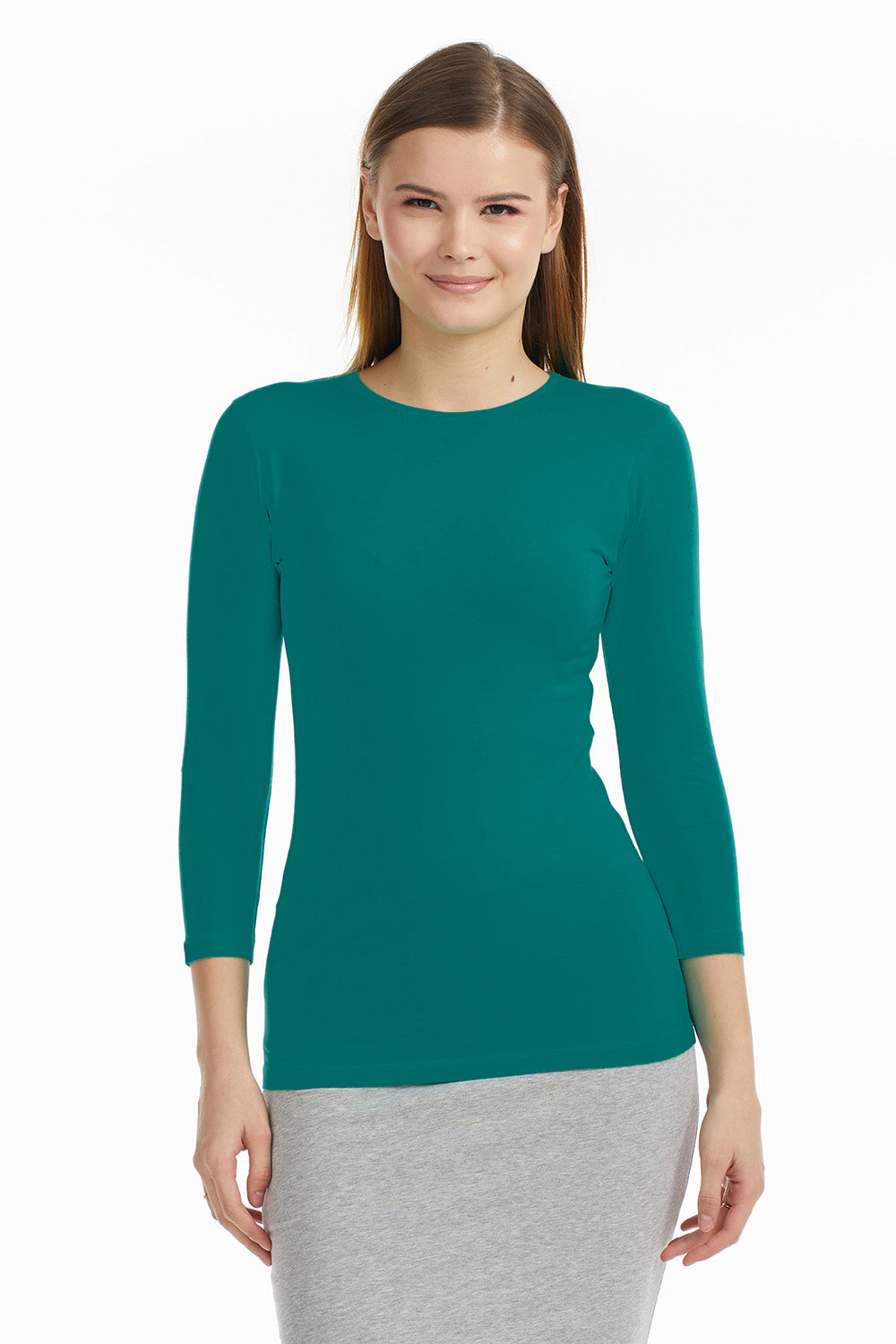 3/4 Sleeve Cotton Crewneck Snug Fit Layering Shirt