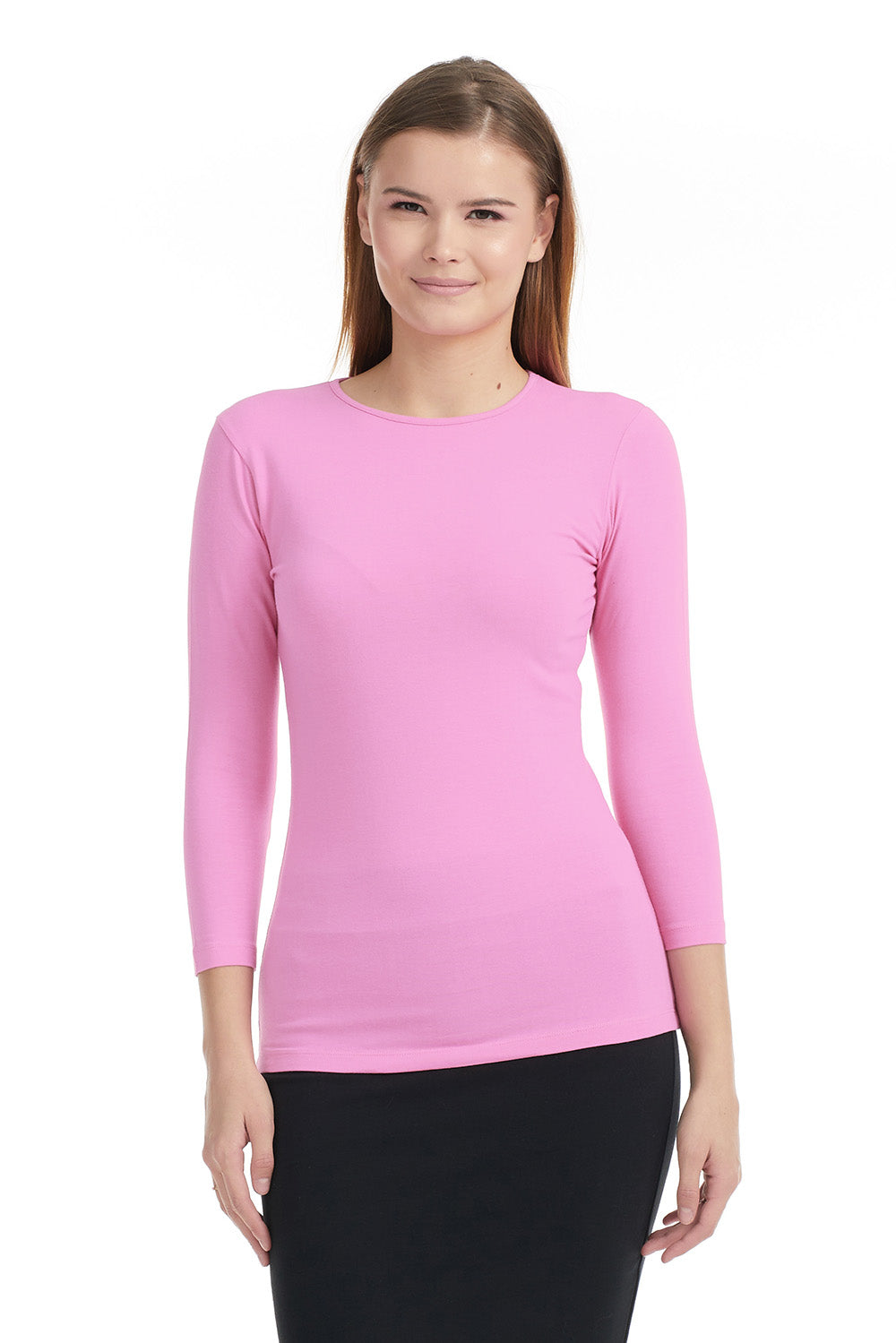 3/4 Sleeve Cotton Crewneck Snug Fit Layering Shirt