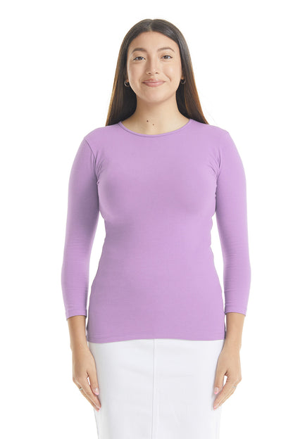 3/4 Sleeve Cotton Crewneck Snug Fit Layering Shirt