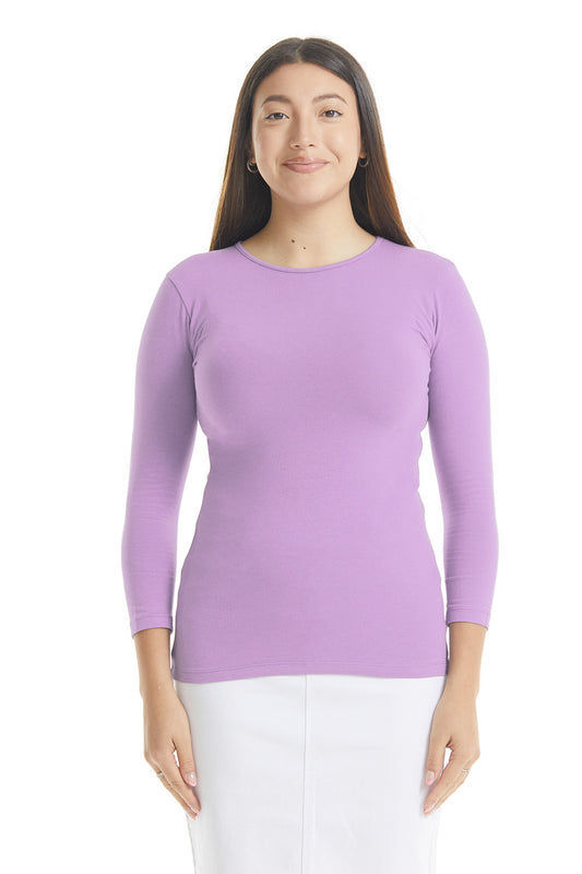 3/4 Sleeve Cotton Crewneck Snug Fit Layering Shirt