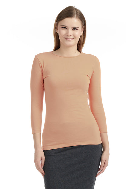 3/4 Sleeve Cotton Crewneck Snug Fit Layering Shirt