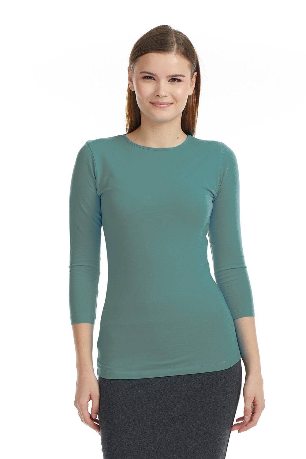 3/4 Sleeve Cotton Crewneck Snug Fit Layering Shirt