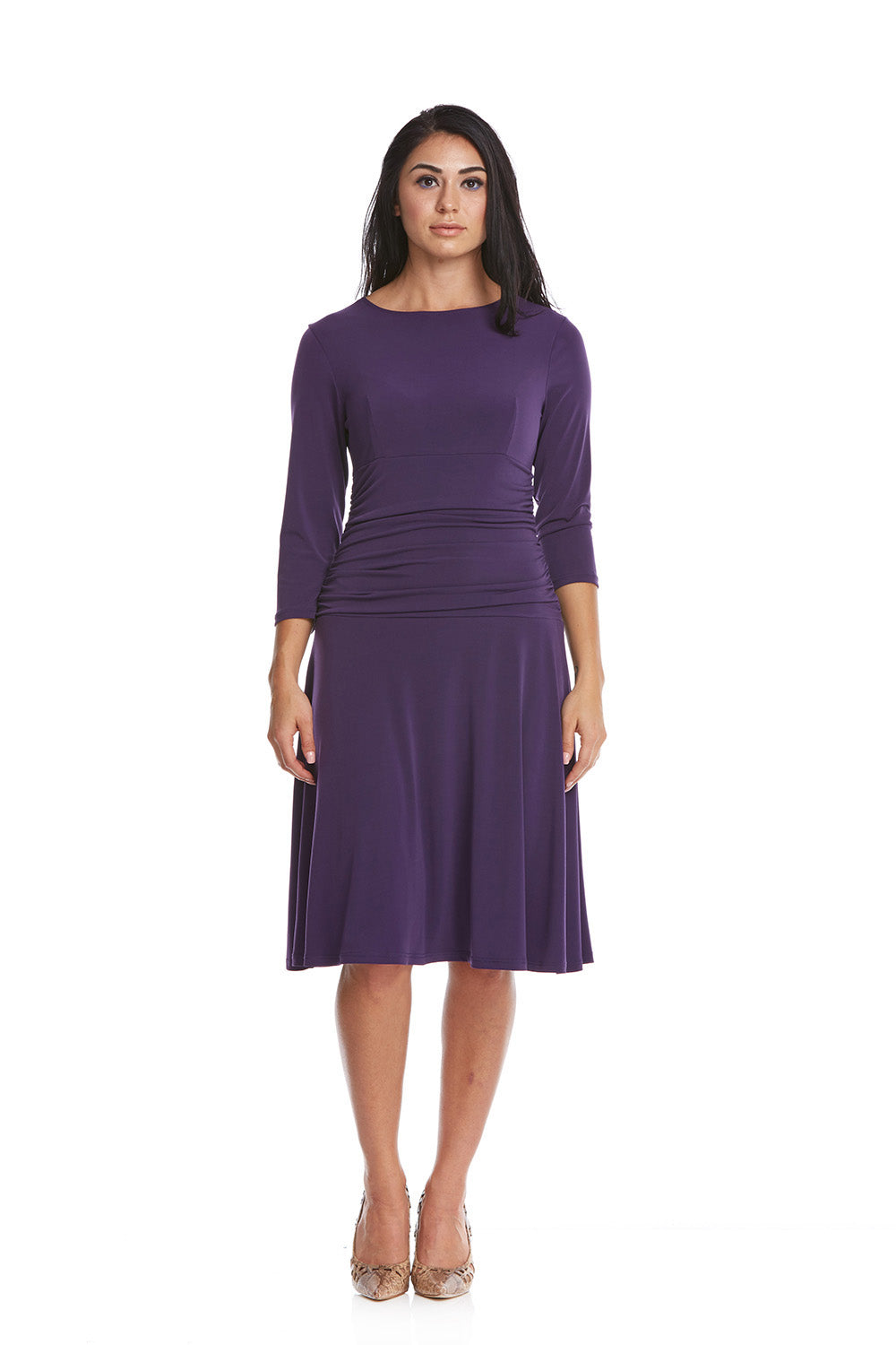 dark purple Knee Length Fit n' Flare Dress with hidden tummy control