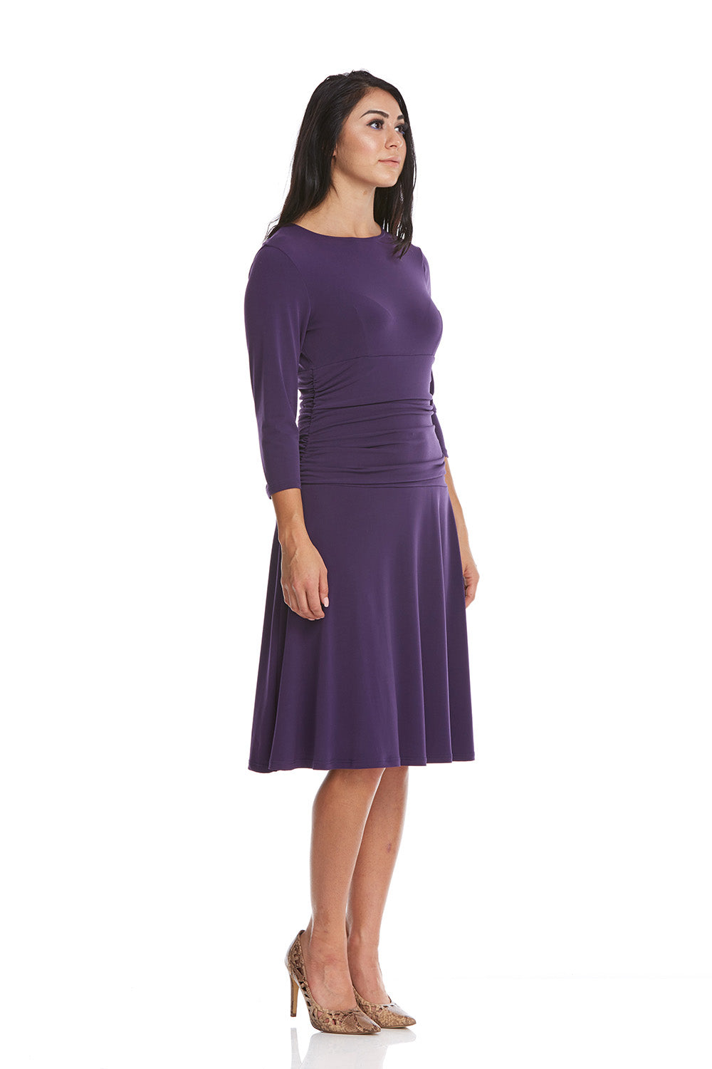 purple Knee Length Fit n' Flare Dress with hidden tummy control