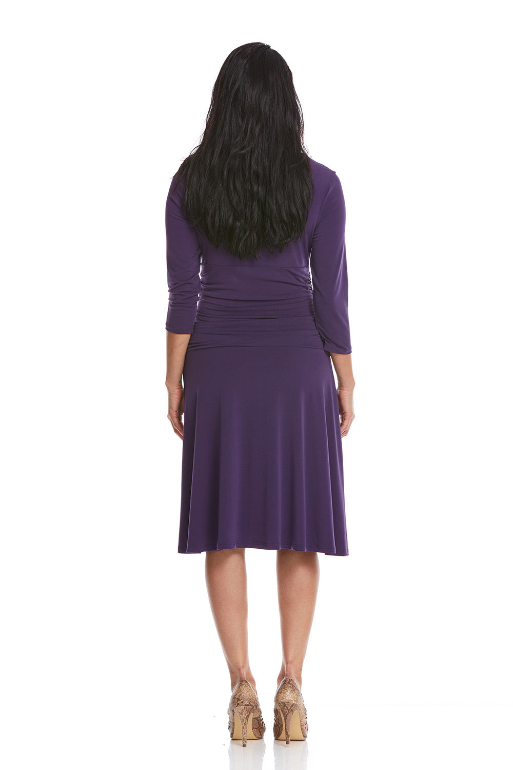 dark mauve crew neck below Knee Length Fit n' Flare Dress with hidden tummy control