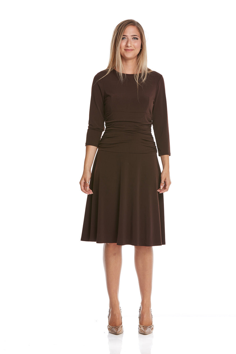 espresso brown Knee Length Fit n' Flare Dress with hidden tummy control