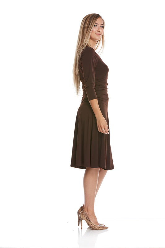 brown Knee Length Fit n' Flare Dress with hidden tummy control