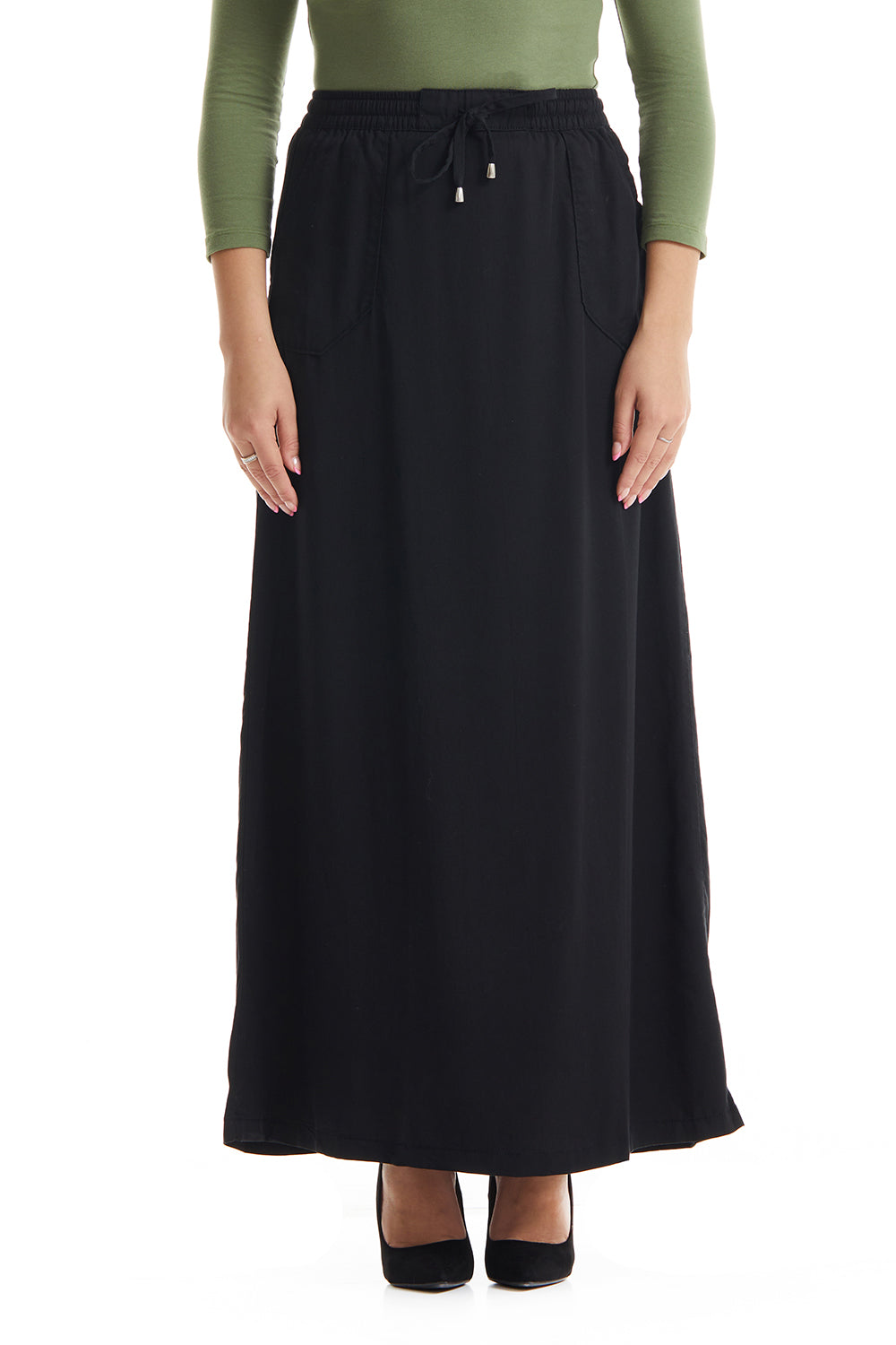 long a-line modest tznius flary black skirt