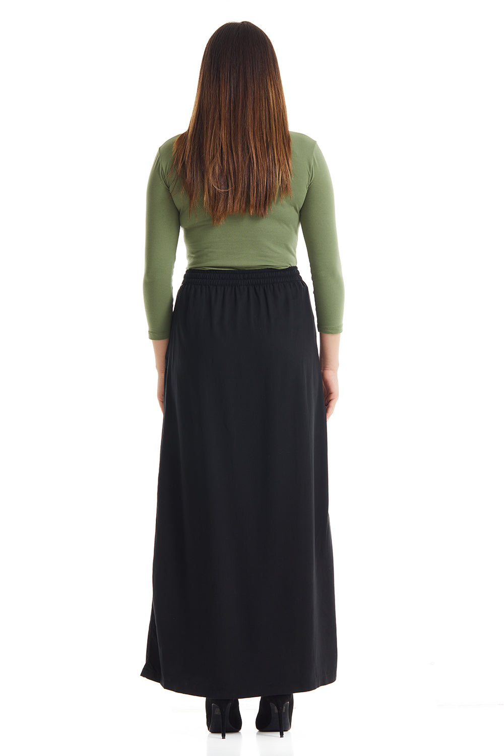 ankle length a-line modest flary black skirt