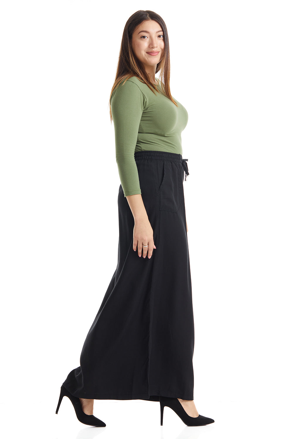 long a-line modest flary black skirt