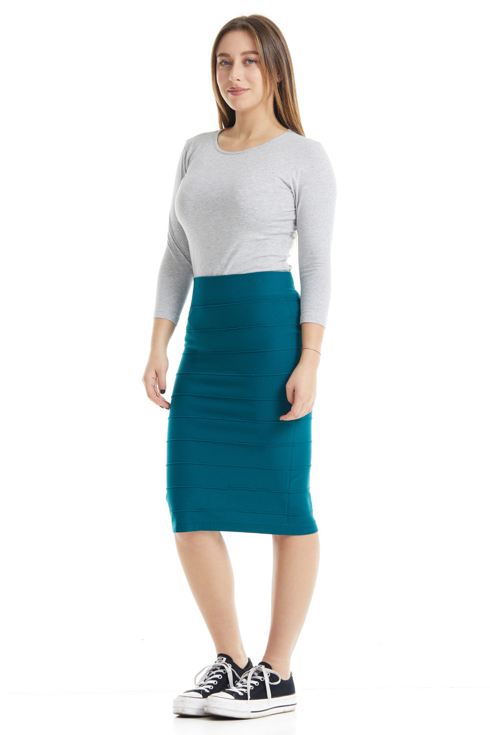 turquoise bodycon modest knee length bandage style pencil skirt