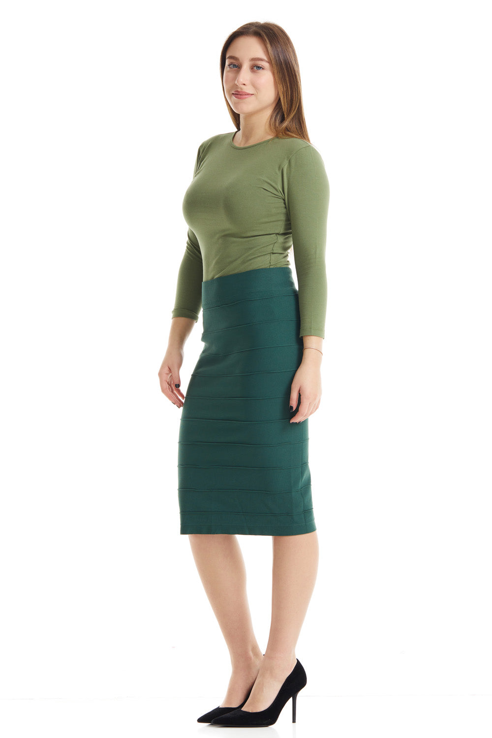 green bodycon modest knee length bandage style pencil skirt