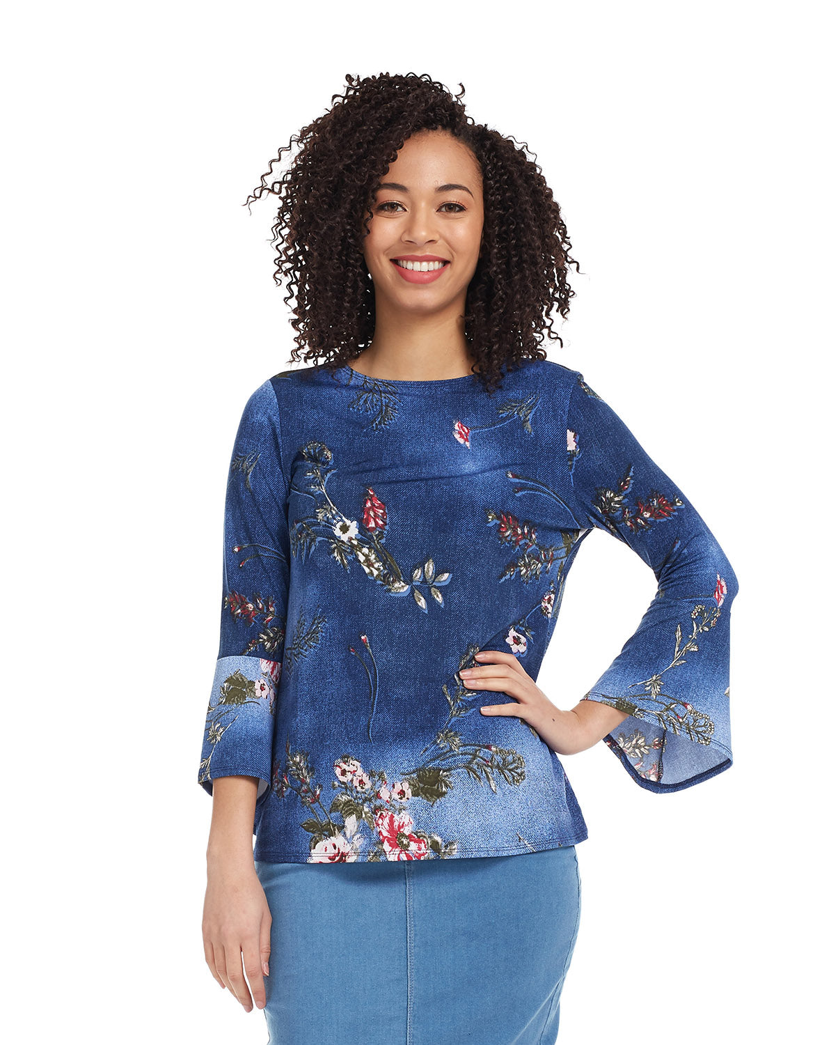 3/4 trumpet bell sleeve top 'Blossom'