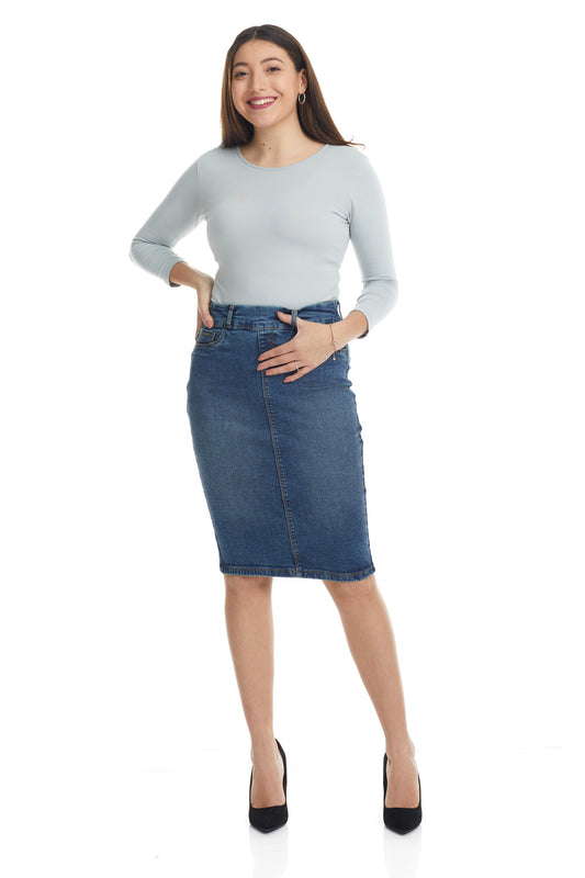 Esteez BROOKLYN Denim Skirt - Below the knee Jean Skirt for women - Denim