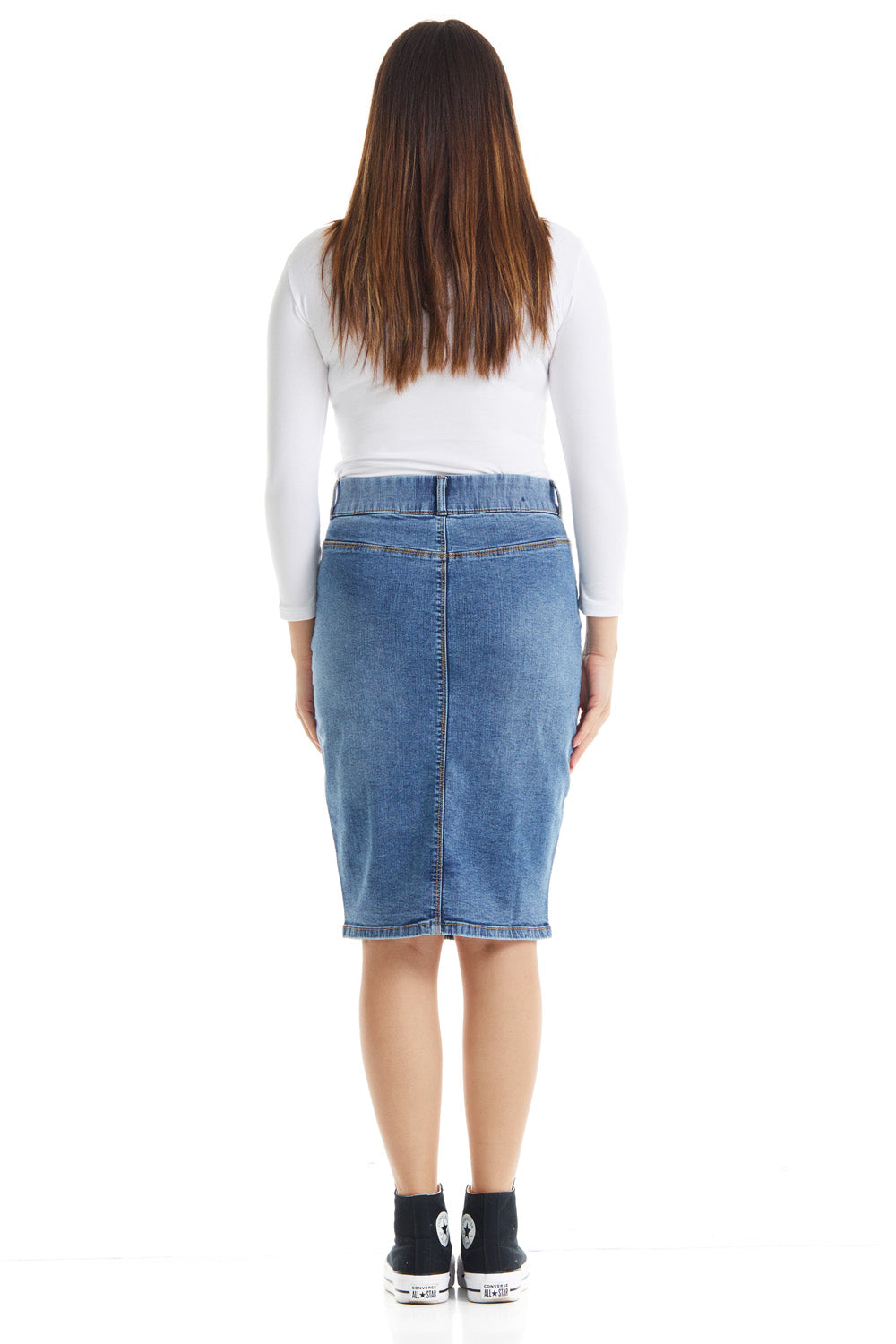 Esteez BROOKLYN Denim Skirt - Below the knee Jean Skirt for women - Vintage Blue