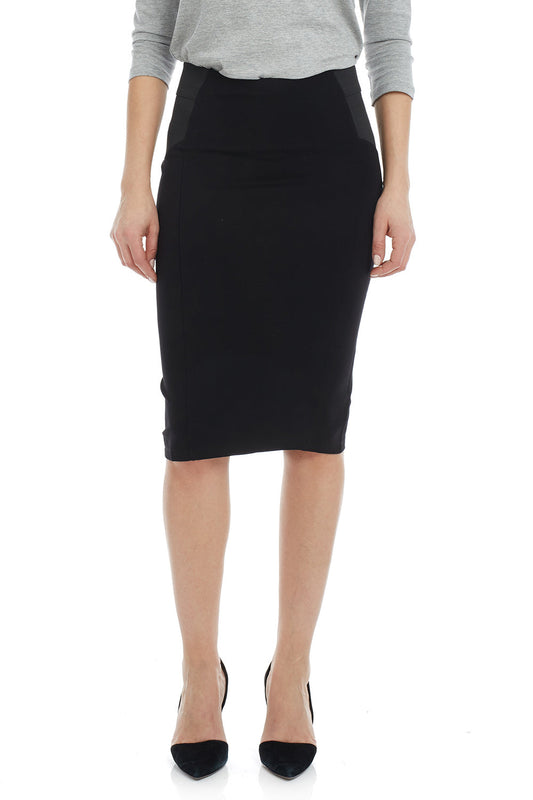 tight black knee length office skirt with tummy control