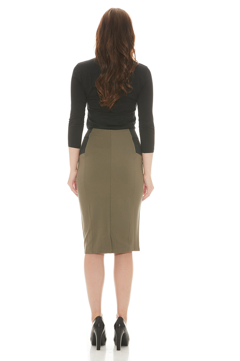 tight khaki knee length office skirt 