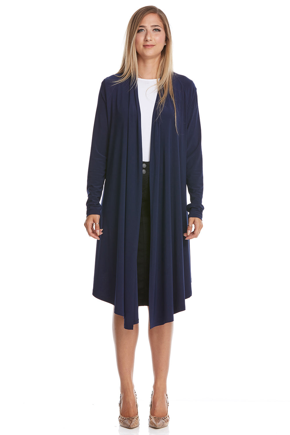 navy lightweight open long sleeve cardigan