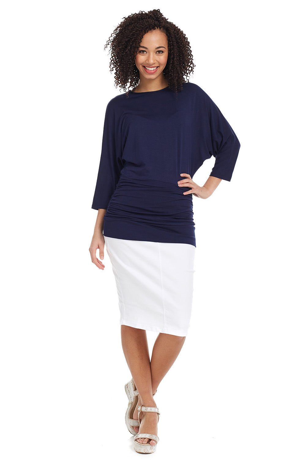 3/4 Sleeve navy tznius Tummy Tuck Top for Women 'Dahlia'