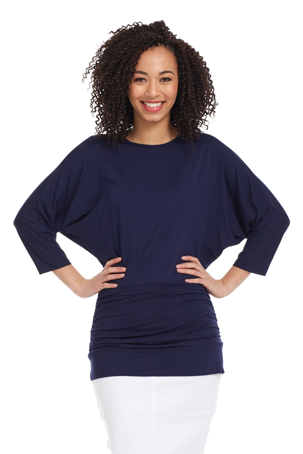 3/4 Sleeve navy Modest Tummy Tuck Top for Women 'Dahlia'