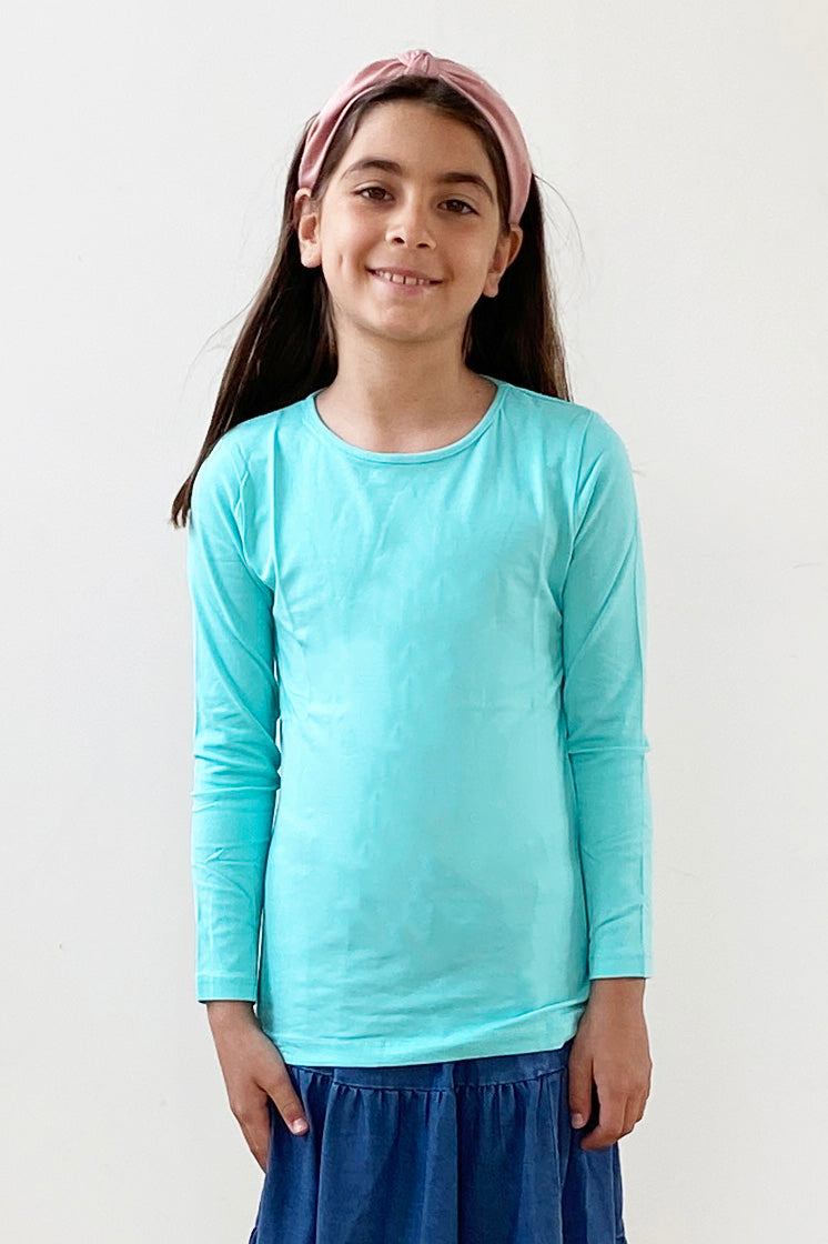 Long Sleeve Cotton crewneck snug fit layering t-shirt top for girls