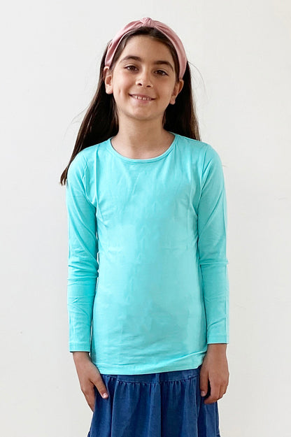 Long Sleeve Cotton crewneck snug fit layering t-shirt top for girls