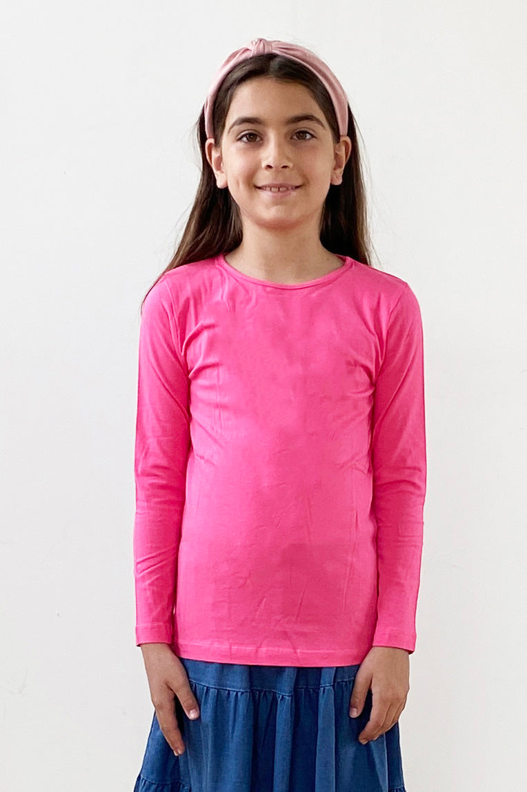 Long Sleeve Cotton crewneck snug fit layering t-shirt top for girls