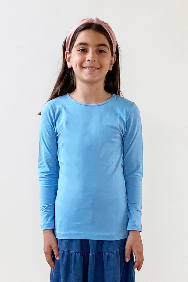Long Sleeve Cotton crewneck snug fit layering t-shirt top for girls