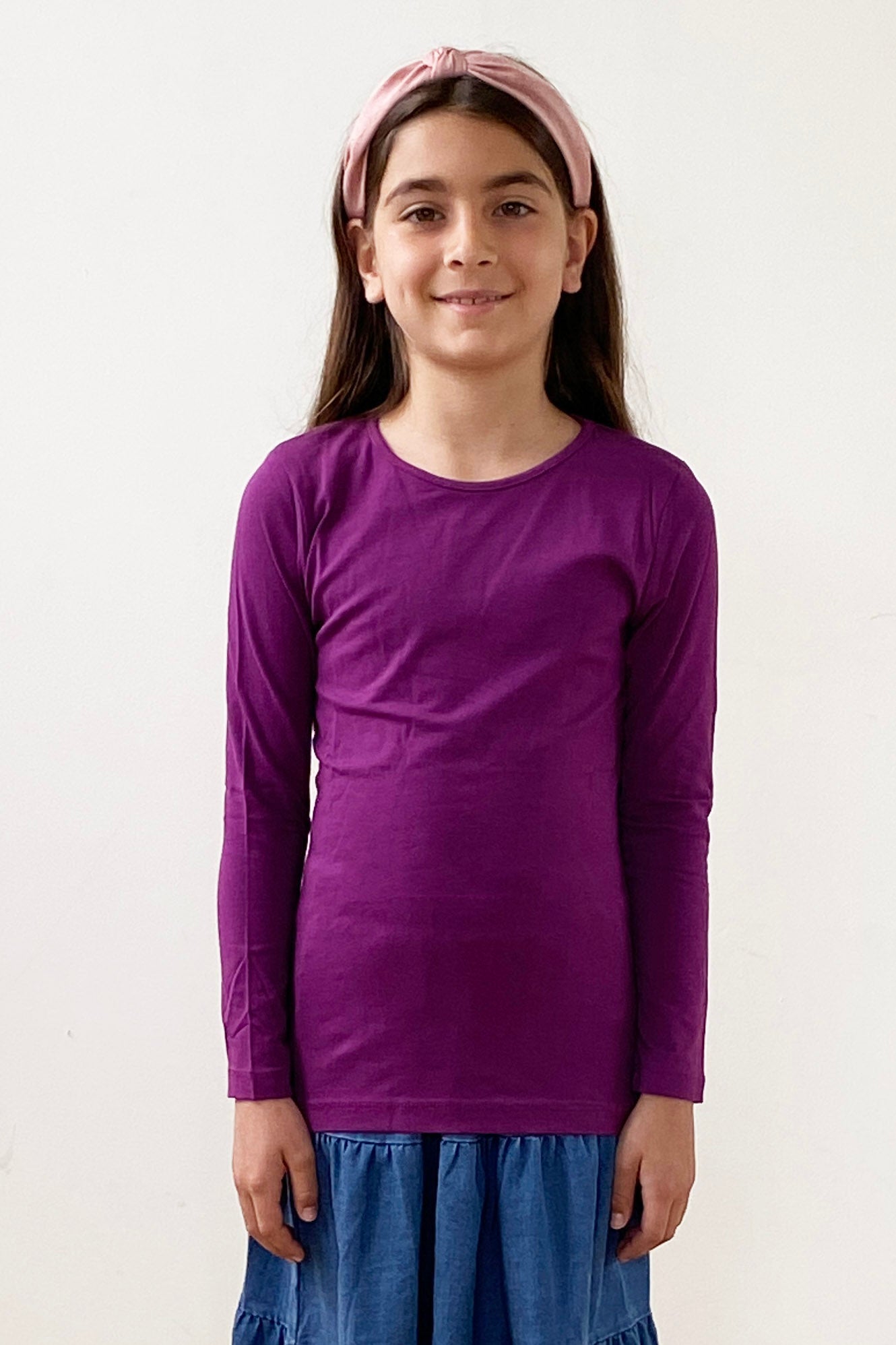 Long Sleeve Cotton crewneck snug fit layering t-shirt top for girls