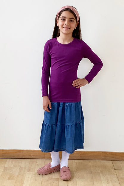 Long Sleeve Cotton crewneck snug fit layering t-shirt top for girls