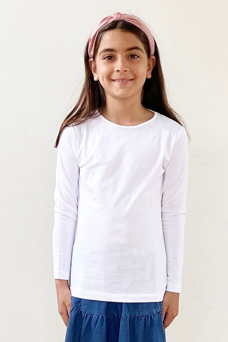 Long Sleeve Cotton crewneck snug fit layering t-shirt top for girls