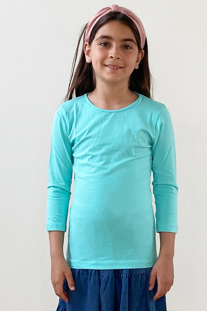 3/4 sleeve snug fit cotton crewneck layering shirt for girls