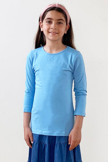 3/4 sleeve snug fit cotton crewneck layering shirt for girls
