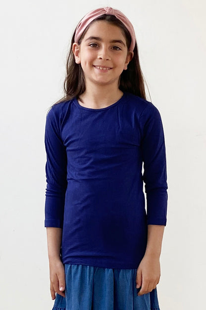 3/4 sleeve snug fit cotton crewneck layering shirt for girls