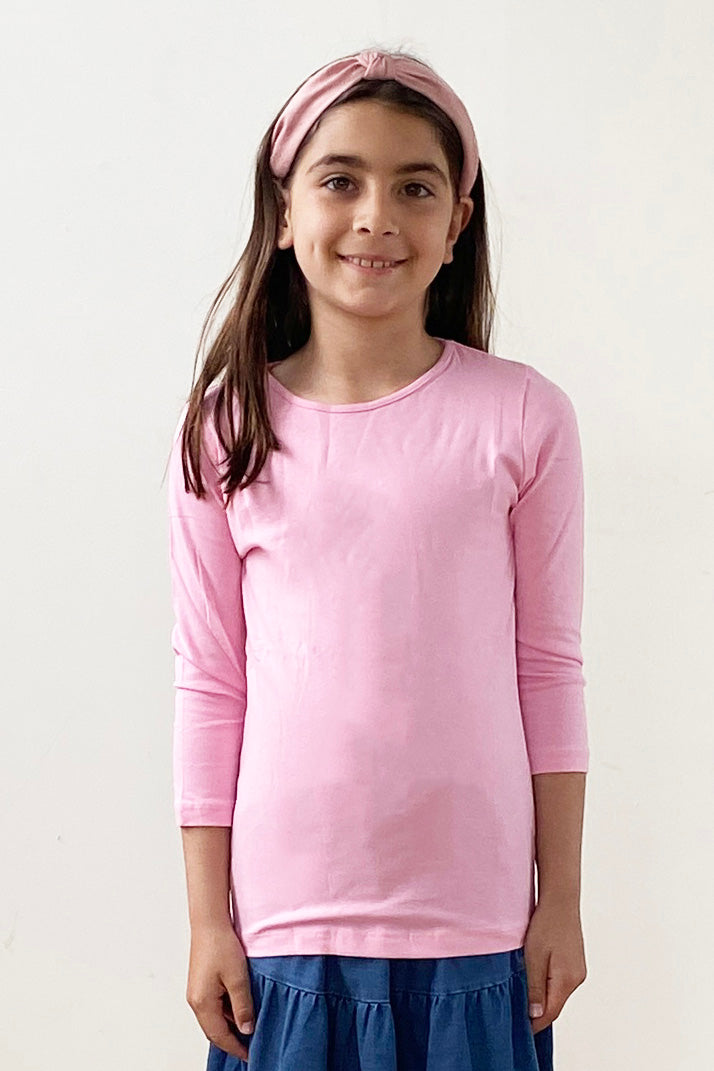 3/4 sleeve snug fit cotton crewneck layering shirt for girls
