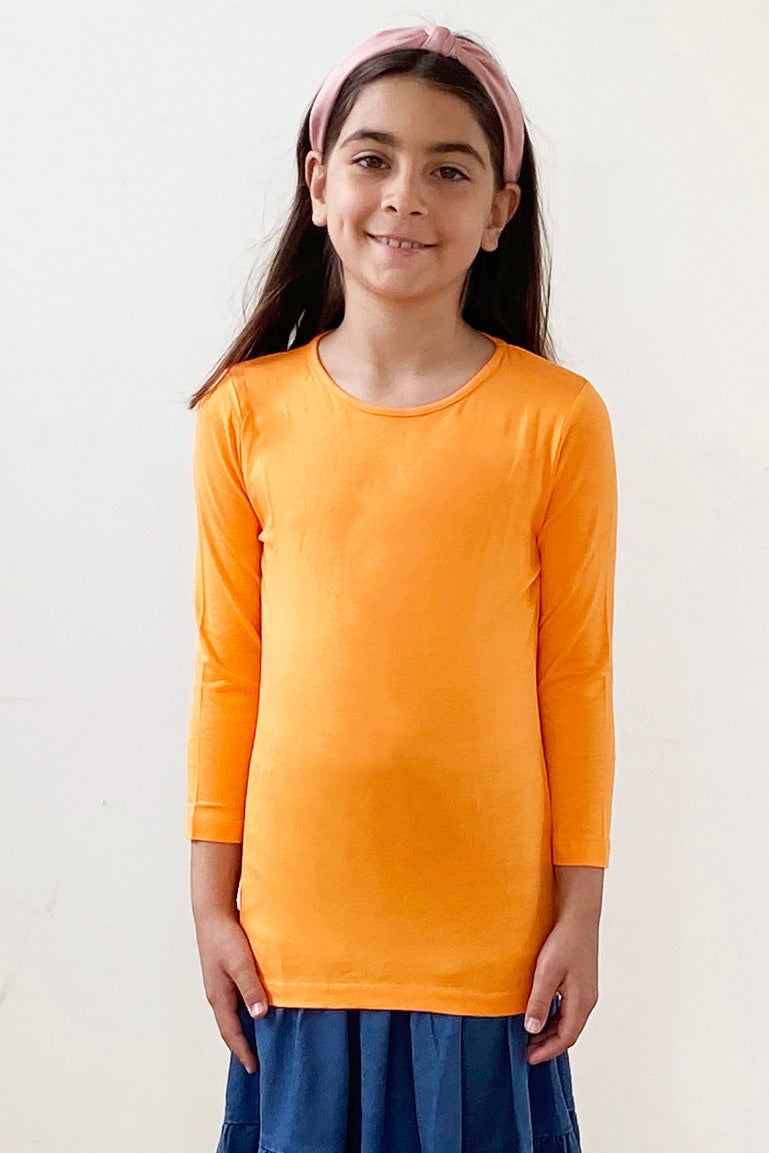 3/4 sleeve snug fit cotton crewneck layering shirt for girls