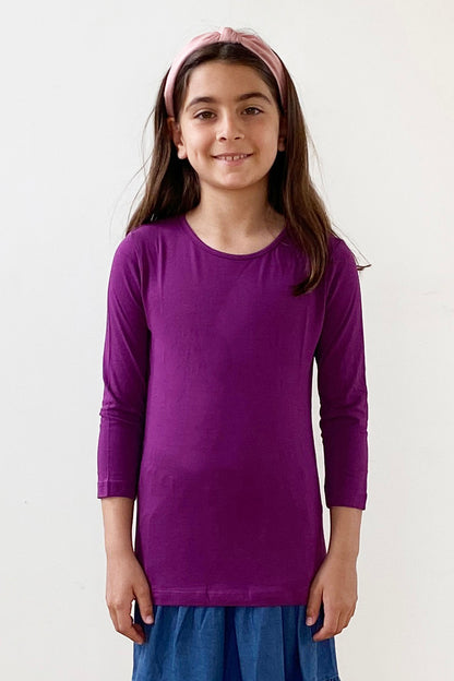 3/4 sleeve snug fit cotton crewneck layering shirt for girls