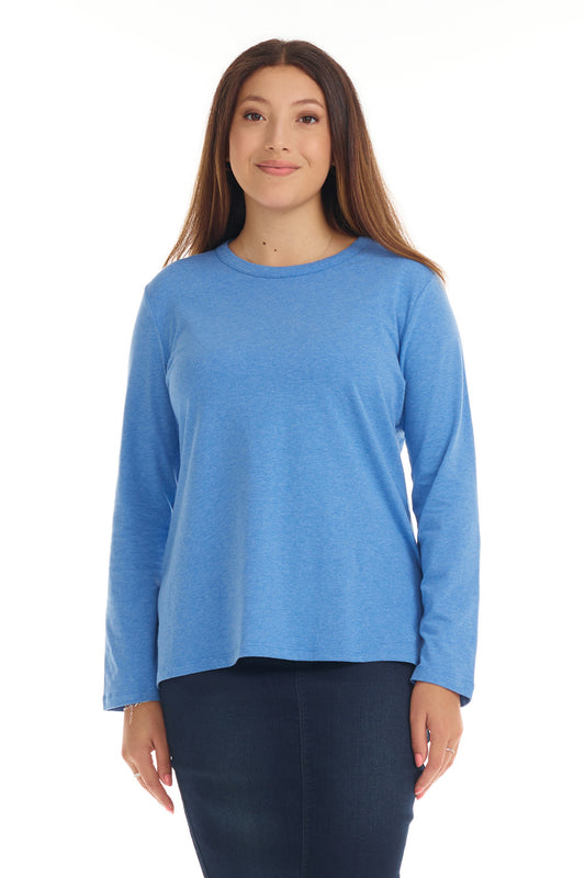 Womens Long Sleeve Cotton Top - HEATHER BLUE