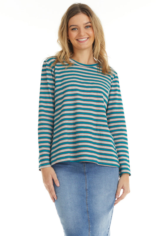 Women's Long Sleeve Cotton Top - B468 STRIPES