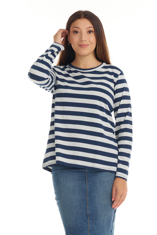 Women's Long Sleeve Cotton Top - B544 STRIPES