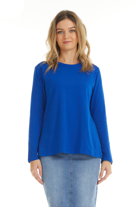 Womens Long Sleeve Cotton Top - ROYAL