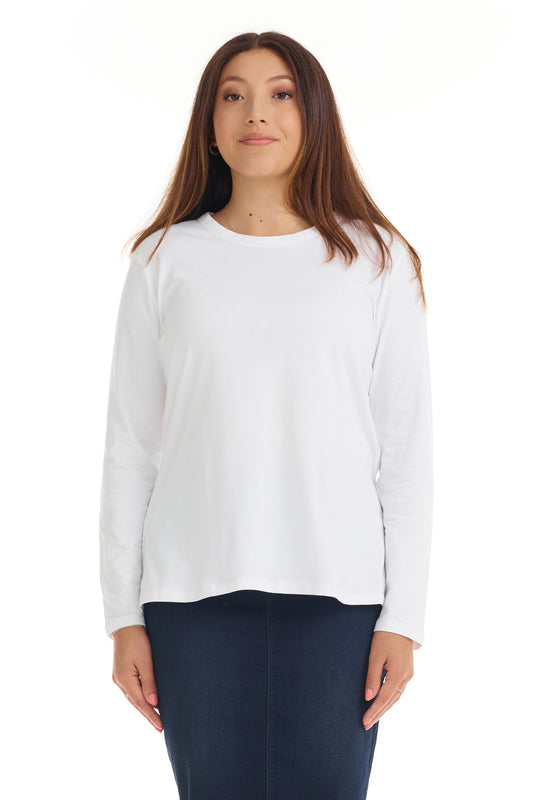 Womens Long Sleeve Cotton Top - WHITE